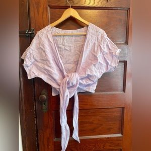 Lilac linen wrap top from HDH
